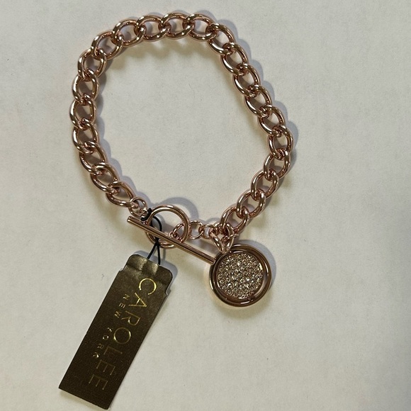 CAROLEE ROSE GOLD TONE CHAIN BRACELET W/ REVERSIBLE CHARM-BLING AROUND THE ROSES - Picture 1 of 4